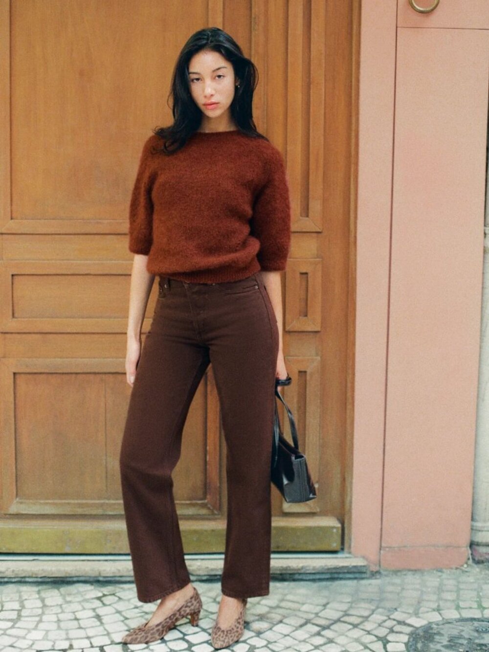 NWT $210 Rouje Chocolate regular-waisted straight-cut jeans